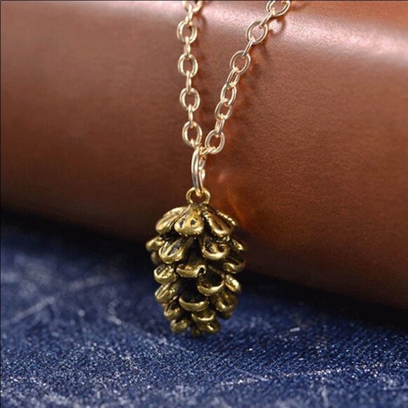 Gold OR Silver Small Pine Cone Adorable Necklace - Picture 4 of 8
